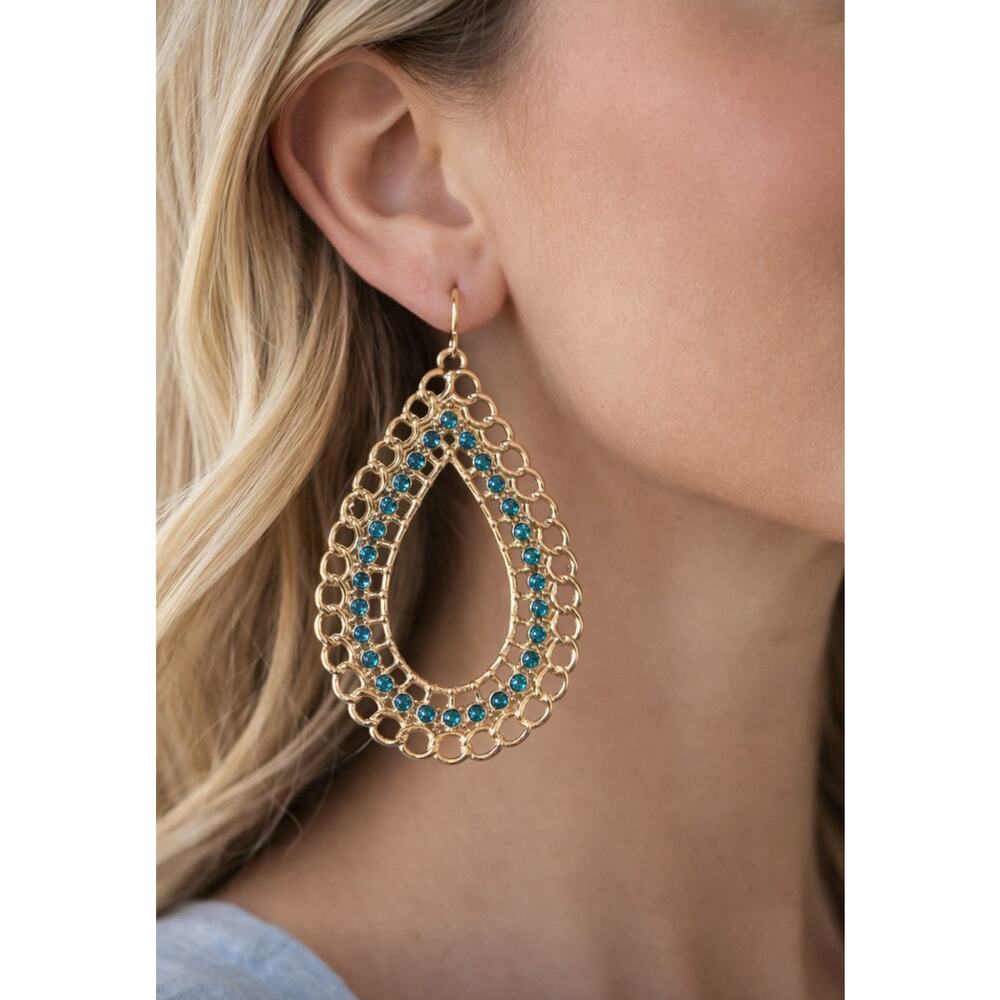 Pomina Gold Turqouise Oval Earrings New